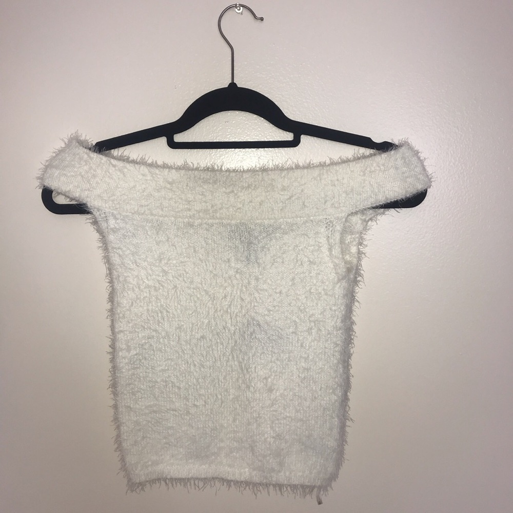 Fuzzy off the shoulder sweater